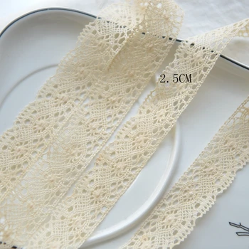 

5M/lot Wide 2.5cm beige color cotton lace Handmade baby clothes sofa pillow fabric fabric material SC221
