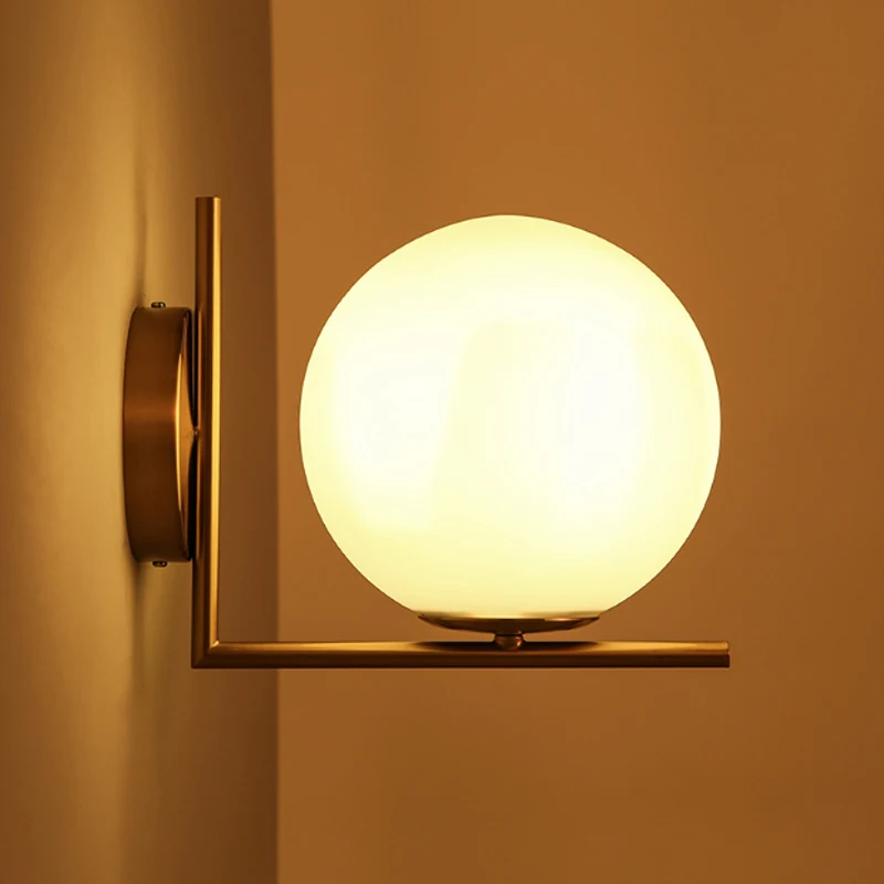 Современный минималистский золотой железный корпус настенный светильник скандинавский белый матовый стеклянный шар дизайн коридор крыльцо украшение светодиодный E14 освещение