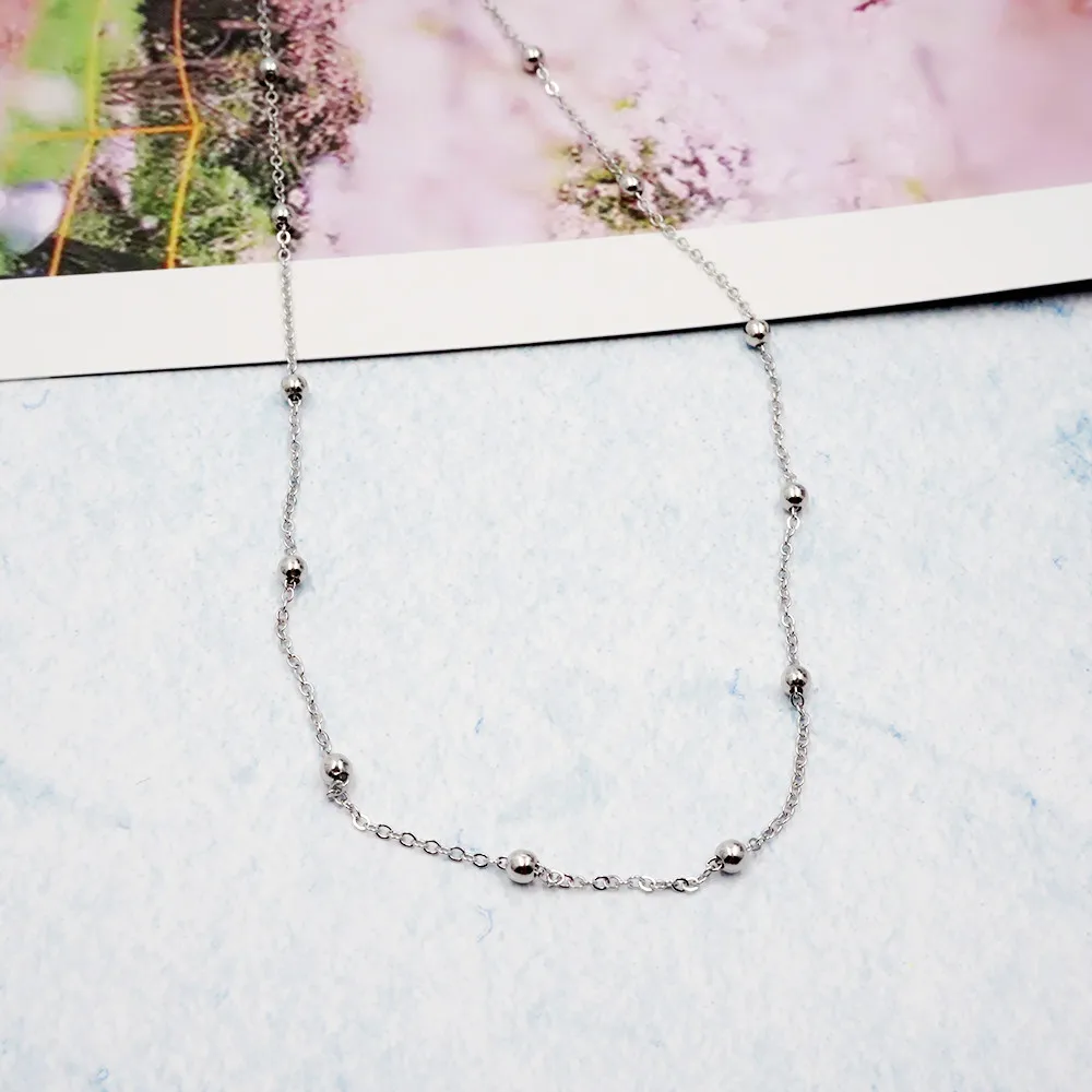 

Real Pure 925 Sterling Silver Simple Beads Chains Choker Necklaces for Women Girls Fashion Jewelry Wedding Gift