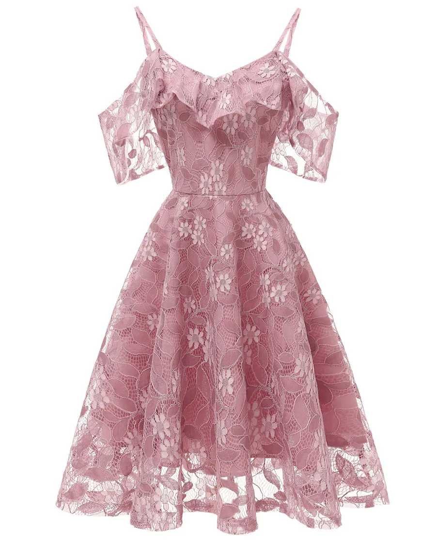 Gladiolus Spaghetti Strap Summer Dress Women Sleeveless V Neck Lace Hollow Sexy Vintage Party Dress 2019 Evening Ladies Dresses (18)