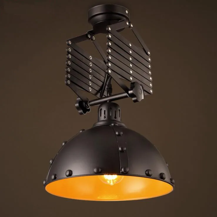 

Lustres De Sala Telescopic Ceiling Lamp Industry Vintage Loft Iron Restaurant Bedroom Cafe Rivet LED Lights Free Shipping