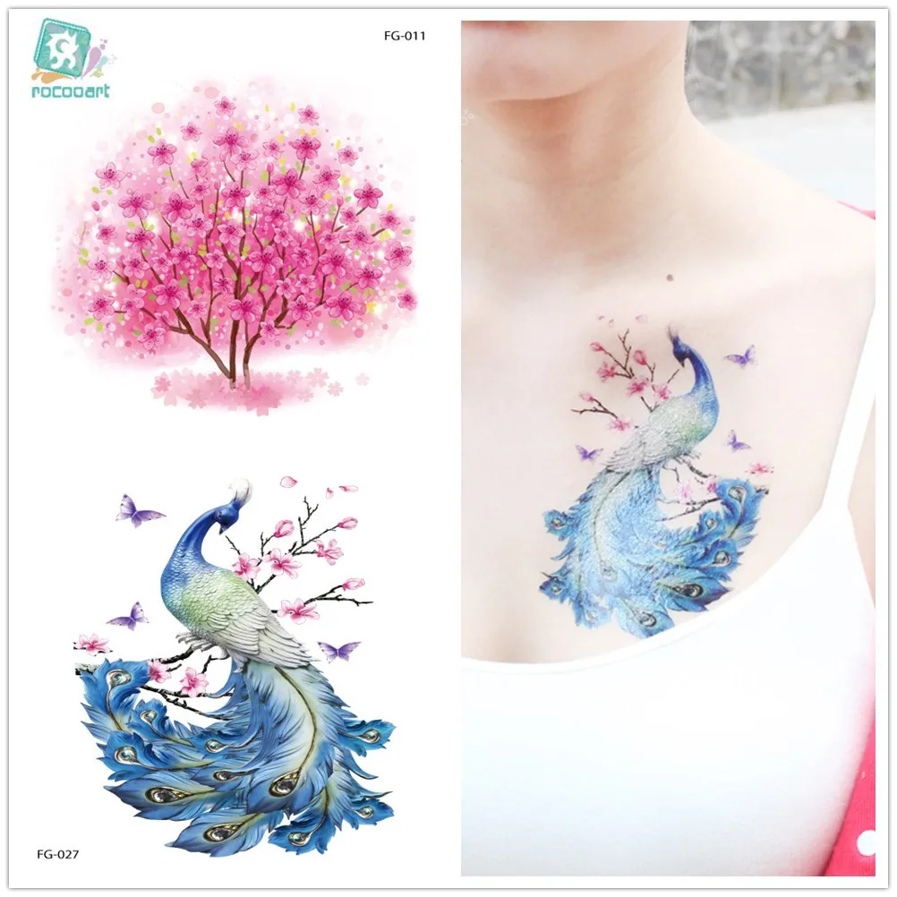 

Rocooart Glitter Tattoo Peacock Horse Temporary Tattoo Sticker Women Tatouage Temporaire Body Art Mermaid Flash Taty Fake Tattoo
