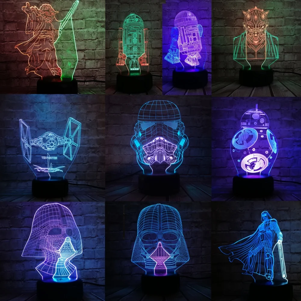 Star Wars 3D ночник смешанные Цвет светодиодный светильник черный воин Дарт Вейдер