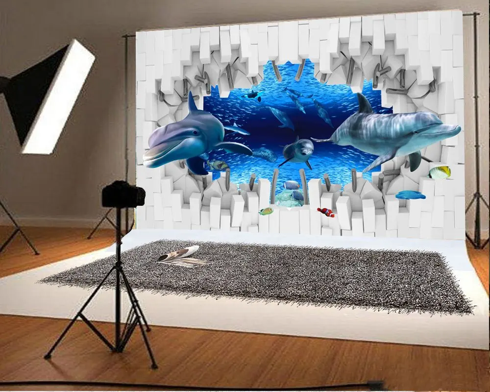 

Photography Backdrop Playful Dolphins Wonderful Undersea World Stock of Fish Artistic Scenery Backdrops Party