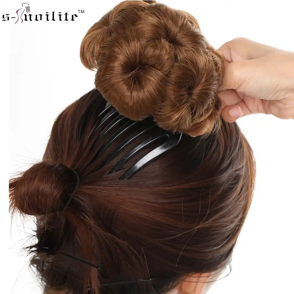 S Noilite Women Clip On Chignon Black Brown Donut Bun Hairpiece