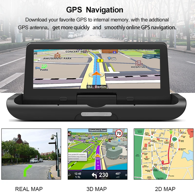 ANSTAR 8'' Touch Screen Dual Lens Car Dash Cam & Android GPS Navigator