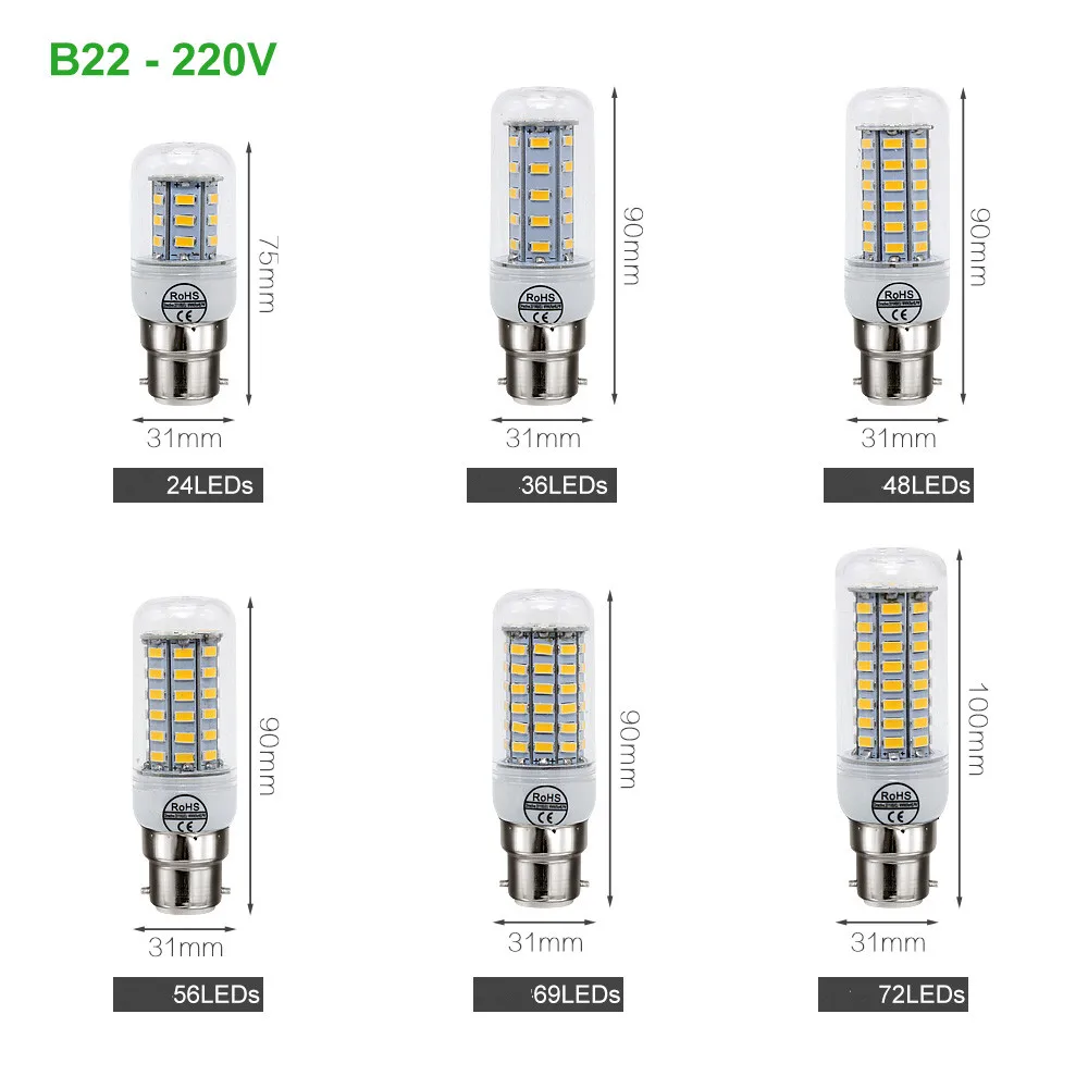 E27 светодиодный светильник E14 B22 G9 GU10 SMD5730 220V лампы кукурузы 24 36 48 56 69 72 светодиодный s люстры лампы в форме свечи светильник для украшения дома ампулы