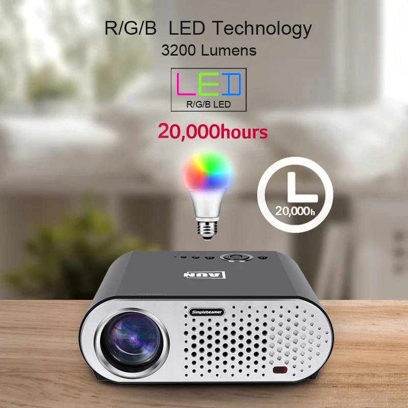 AUN Projector 3200 Lumen T90, 1280*768 (Optional Android Projector with 2.4G Air Mouse, Bluetooth WIFI, Support AC3) LED TV AUN Projector 3200 Lumen T90, 1280*768 (Optional Android Projector with 2.4G Air Mouse, Bluetooth WIFI, Support AC3) LED TV