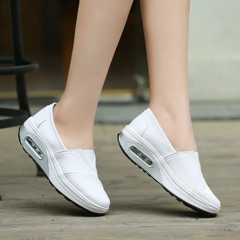 SWYIVY Women Wedge Shoes Swing Lose Weight Sport Sneakers White Autumn Female Sport Shoes Chunky Sneakers Toning Shoe Black