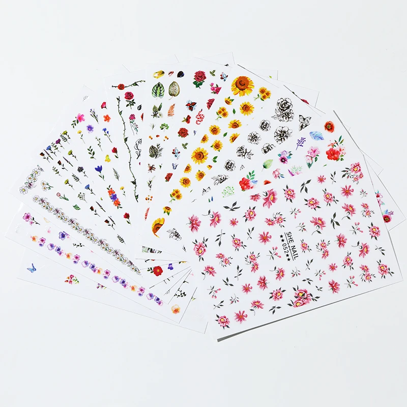 3D наклейки для ногтей, разные размеры, черный, красный, розовый, цветные цветы, клейкие наклейки, переводные наклейки, сделай сам, украшение для ногтей