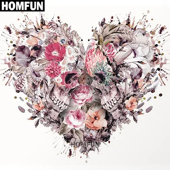 

HOMFUN Full Square/Round Drill 5D DIY Diamond Painting "Skull Flowers Love" 3D Embroidery Cross Stitch 5D Decor Gift A00911