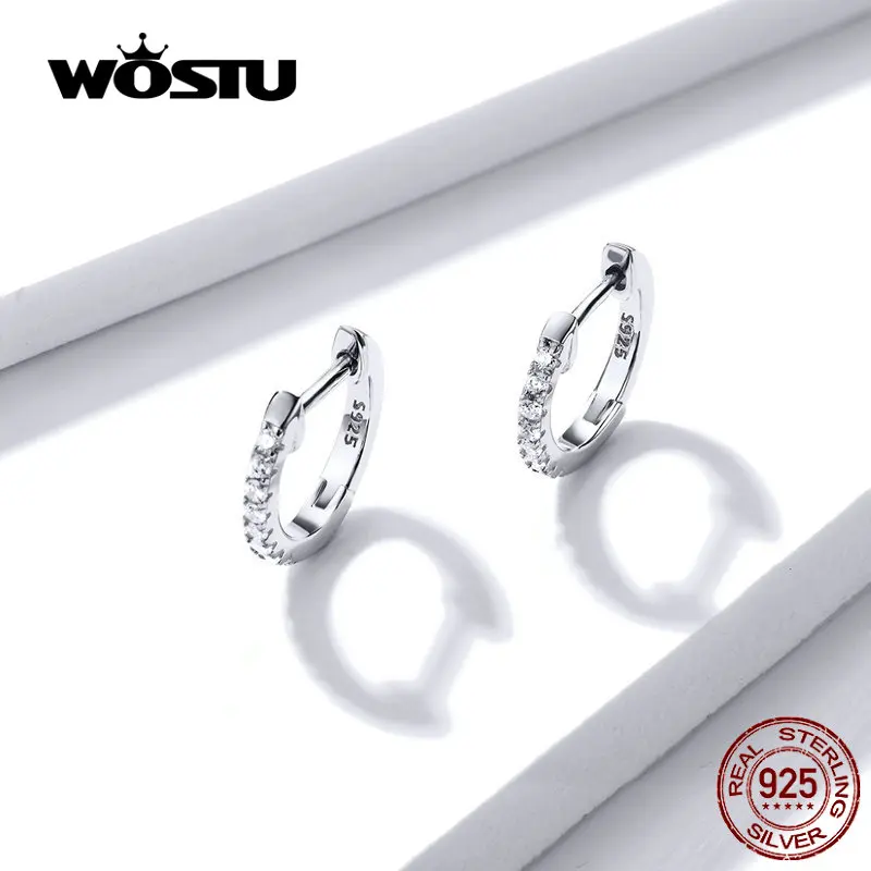 WOSTU, 925 пробы, серебряные, классические, круглые, серебряные серьги-кольца, Аутентичные, прозрачные, циркониевые серьги для женщин, модные ювелирные изделия CQE498
