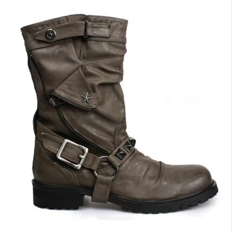 Мужская обувь люксовый бренд черная натуральная кожа заклепки Шипованные ковбойские сапоги мужские botas militares hombre зимняя обувь для мужчин