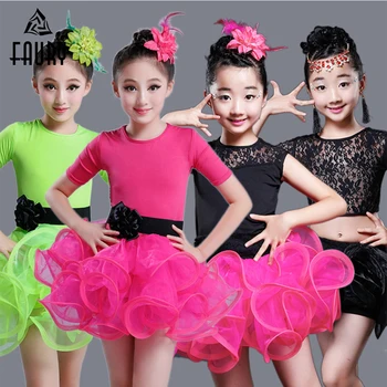 

Kid Girls Latin Dance Dress Costumes Rumba Samba Clothing Salsa Dresses Lace Stage Wear Costumes kid's ballroom Dressing