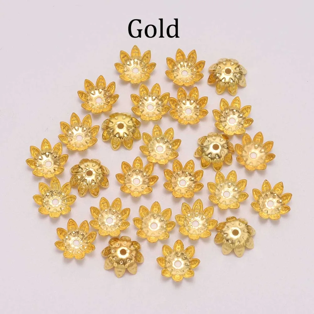 100pcs/Lot 8 10 mm  Lotus Flower Metal Loose Spacer Bead Caps Cone End Beads Cap Filigree For DIY Jewelry Finding Making