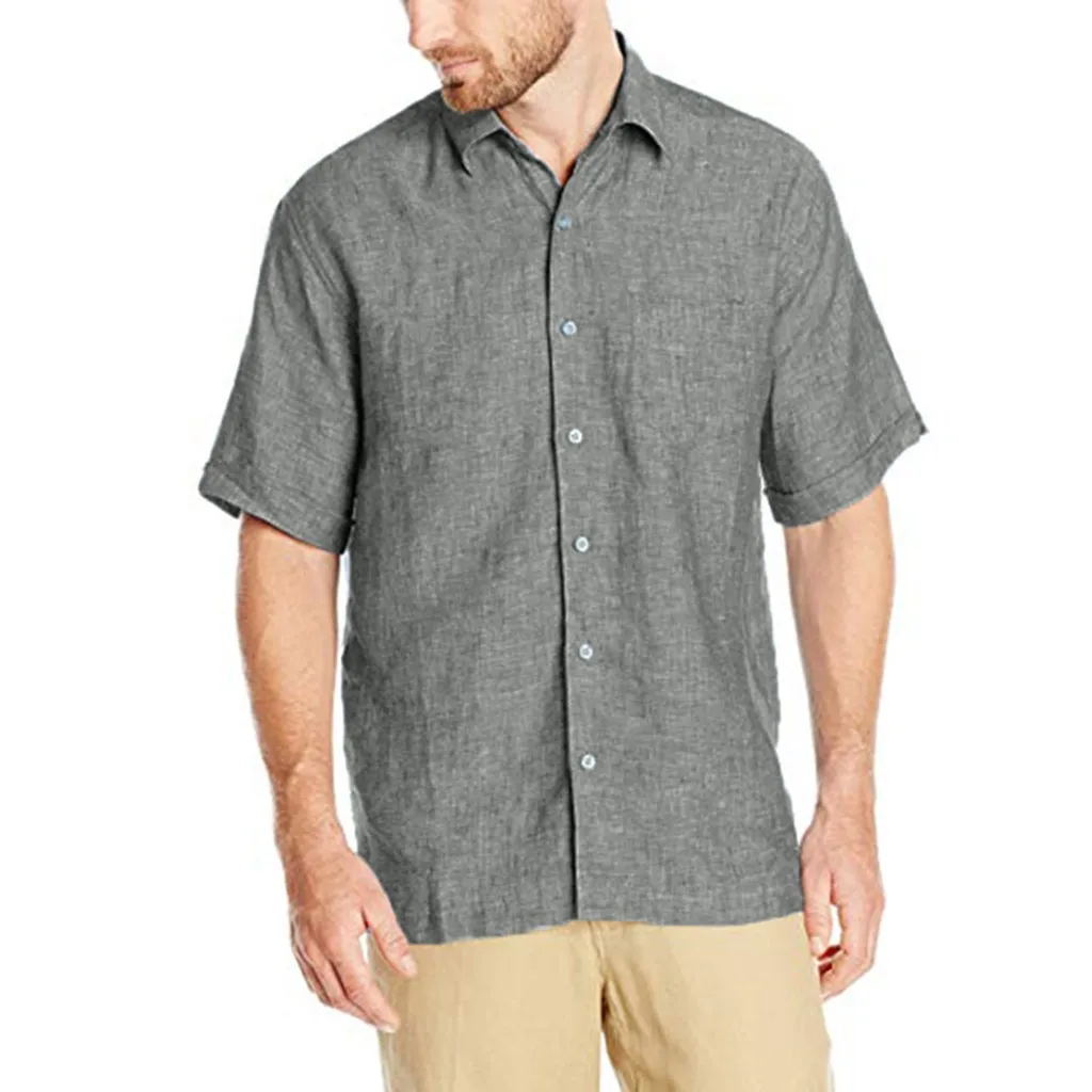 

Shirt Men Linen Mandarin Collar Summer New Style Fashion Pure Cotton And Hemp Short Sleeve Comfortable Top Men Luxury Male Shirt
