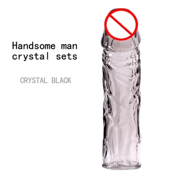 crystal Reusable Delay Enlargement condom Silicone Penis Extension Sleeves For man Adults Intimate Goods Condoms Cock Rings soft tpe black penis enlargement condoms vibrators time delay extension with ring intimate goods reusable condom sex toy for man