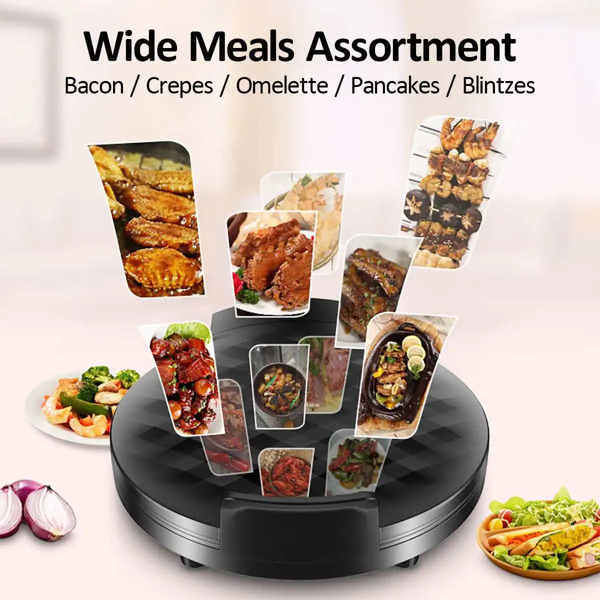 1200W Electric Griddle Pizza Maker Table Top Grill Barbecue Nonstick Grilled Meat Pan Electric Gril - 33045672088