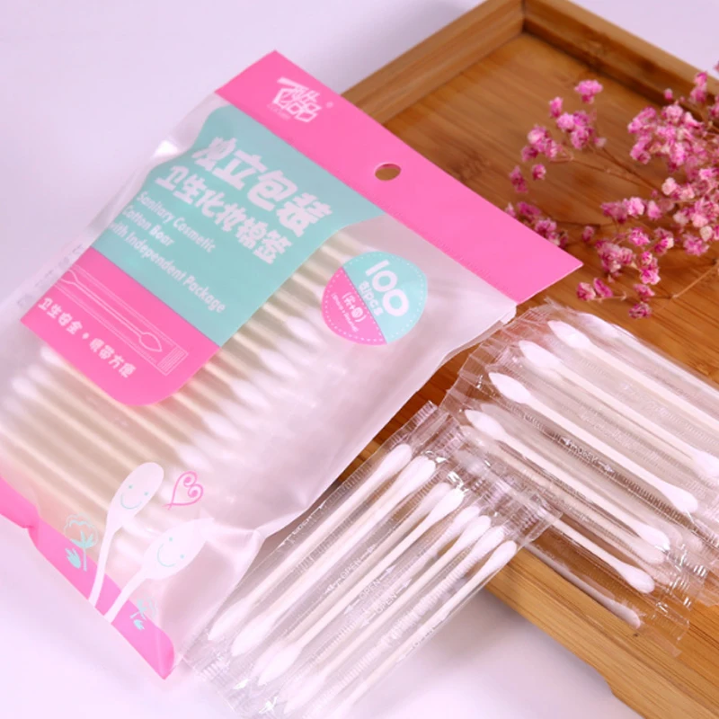 

100PCS Disposable Cotton Swabs Paper Stick Ear Nose Cleaning Makeup Cotton Buds with Independent Package
