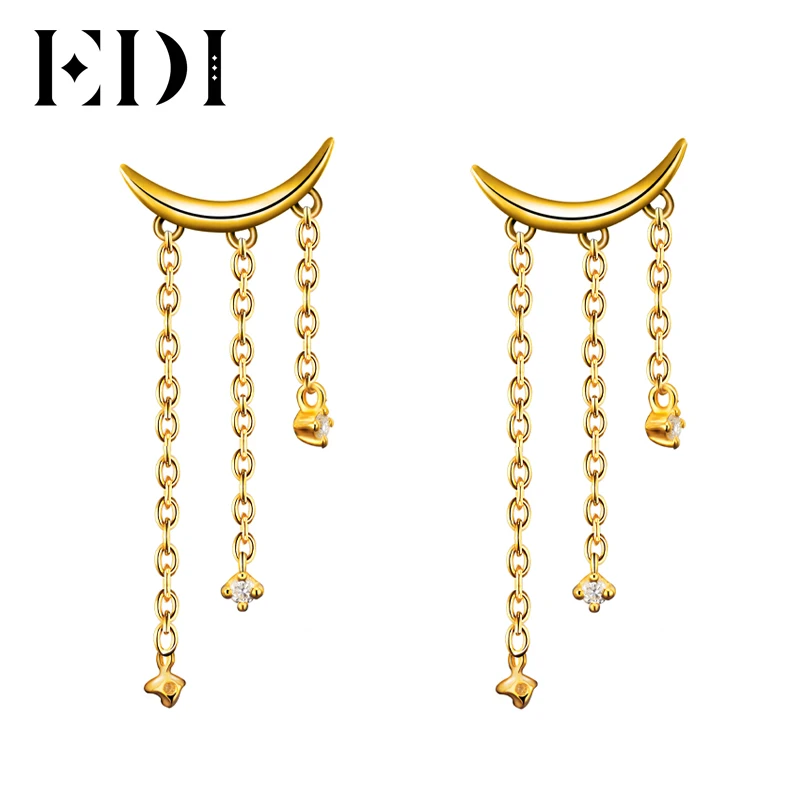 EDI Unique Natural Real Diamond Moon Drop Earrings For Women 14K 585 Yellow Gold Fashion Tassels Earrings Fine Jewelry Gifts EDI Unique Natural Real Diamond Moon Drop Earrings For Women 14K 585 Yellow Gold Fashion Tassels Earrings Fine Jewelry Gifts