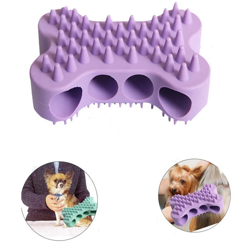2 In 1 Cat Dog Silicone Bath Massage Brush With Five Fingers Design