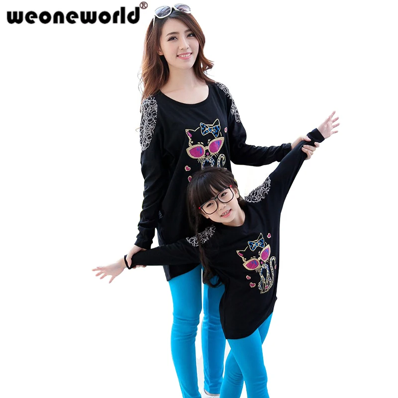 WEONEWORLD/Коллекция года, весенний комплект одинаковой одежды для мамы и дочки, длинный рукав+ штаны, семейная одежда с героями мультфильмов для девочек