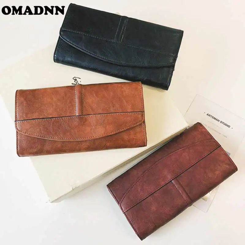 2018 New Ladies Korean Long Wallet Female Retro Fold Multi Function PU