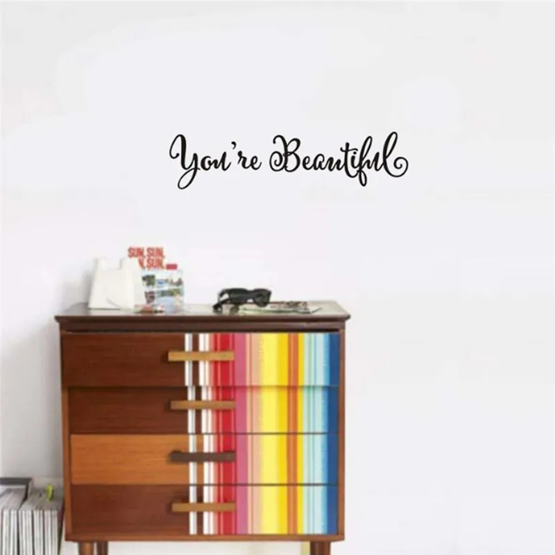

Wall Stickers Home Decoration English Quote "You're Beautiful" Lettering Words Wall Art Quote Sticky Decals Mirror Sticker892659
