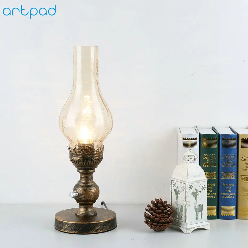 Artpad, китайский стиль, Ретро стиль, винтажная керосиновая лампа, стеклянный абажур, затемняющий светодиодный настольный светильник, EU/US Plug in E27