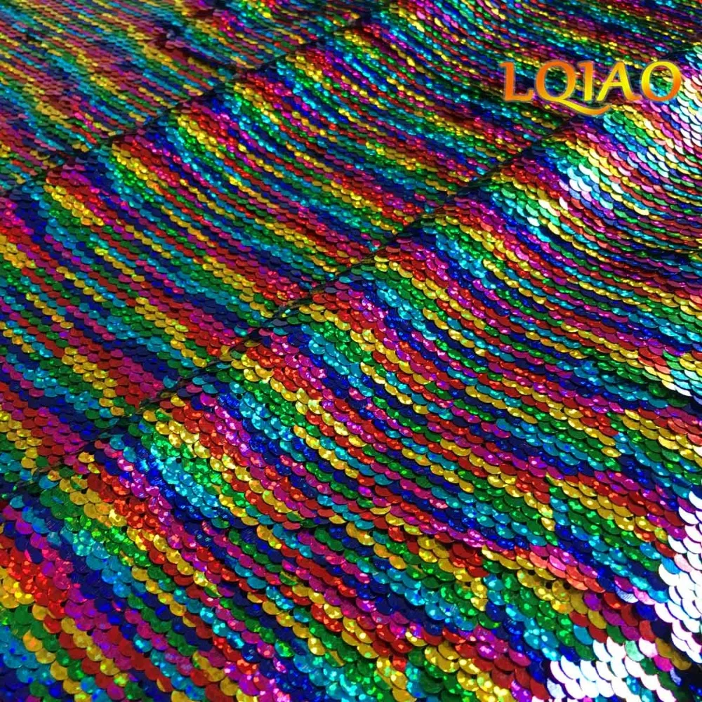 Laser Rainbow Laser Silver Reversible Sequin Fabric-005
