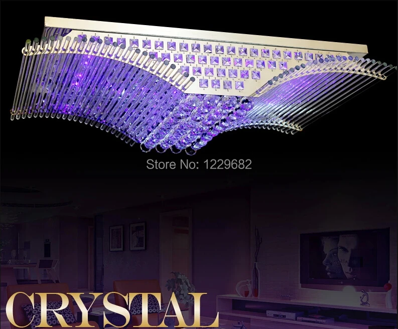 

2014 multi-effect lighting color ceiling lustre crystal chandelier light with remote controller for hotel foyer hall decorative