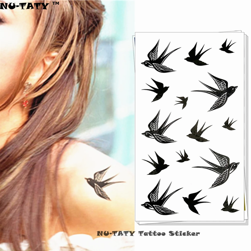 

Nu-TATY Black Swallow Temporary Tattoo Body Art Flash Tattoo Stickers 17*10cm Waterproof Fake Tatoo Car Styling Wall Sticker