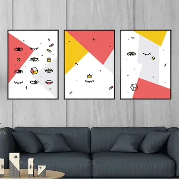 

Nordic Decoration Wall Art Canvas Poster and Print Canvas Painting Decorative Abstract geometry Red and Yellow Pink and Blue