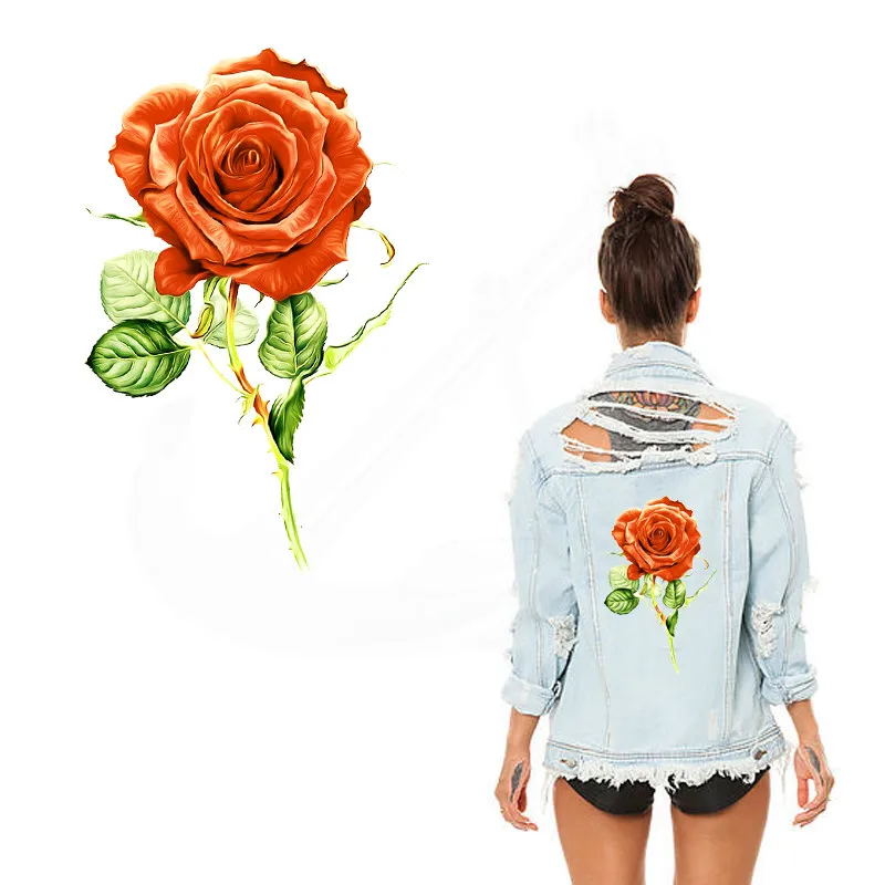 

Hot Retro Ink style Roses stickers 28*19cm patches for clothing DIY woman T-shirt jacket Grade-A Thermal transfer