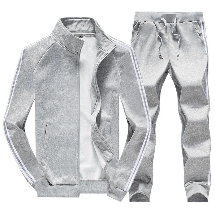 Men Sporting Suit Winter Track Sets Jacket+Pant Sweatsuit 2 Piece Suit Sportswear Casual Zipper Tracksuit Men's Clothes New - Цвет: QRK013 Gray Suits