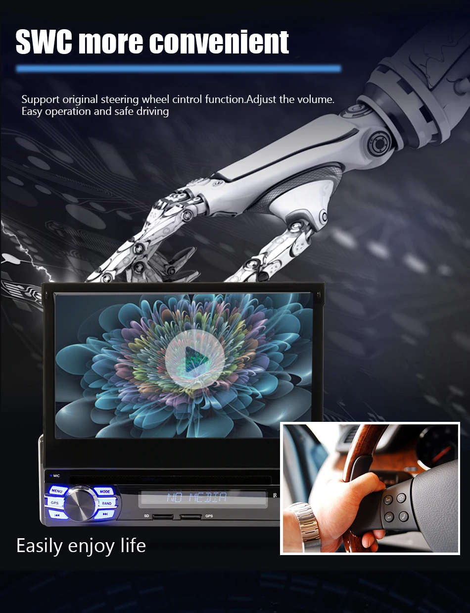 Sale Eunavi 2G RAM Single 1 Din 7" Android 8.1 Car DVD Player GPS Radio Stereo Universal 1024*600 Hd Head Unit With Wifi Touch Screen 12