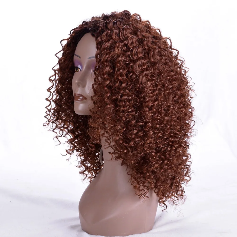 Deyngs 16Inches Long Afro Kinky Curly Wigs for Black Women  Dark Brown Synthetic Wigs African Hairstyle Afro Curly Wigs for Women Free Part