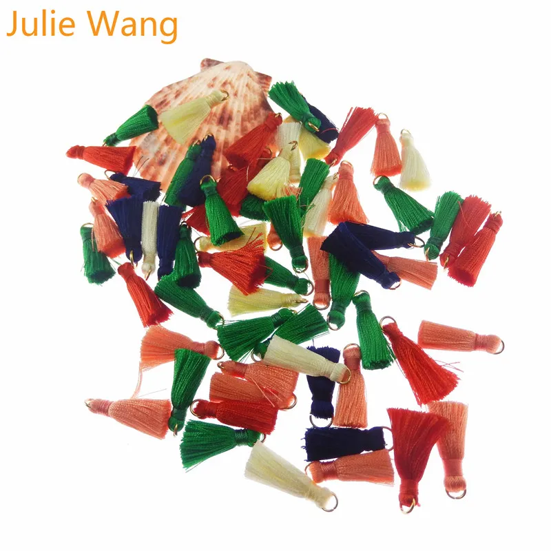 Julie Wang 10PCS Multi-color Alloy+Cotton Tassel For Earring Pendant Charms Keychain Cellphone Straps Purses Jewelry Accessory