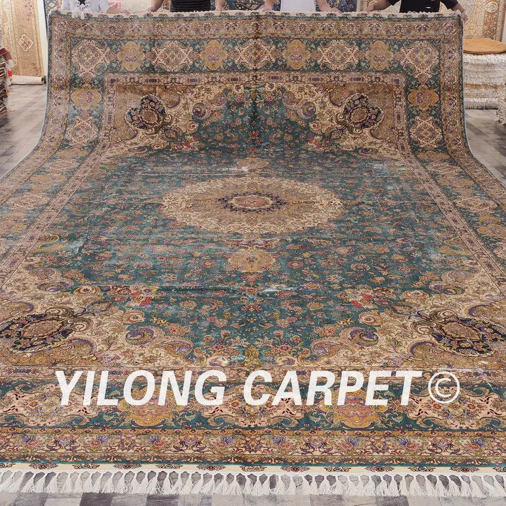 Yilong 12'x18' оверсайз персидские области ковры Восточный шелк ручной работы Наина медальон пол ковер(YJH235A