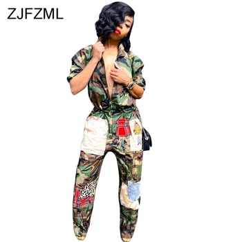 

Plus Size Casual Rompers Womens Jumpsuits Women Long Sleeve Camouflage Print Loose Overall Punk Zipper Turn Down Collar Bodysuit