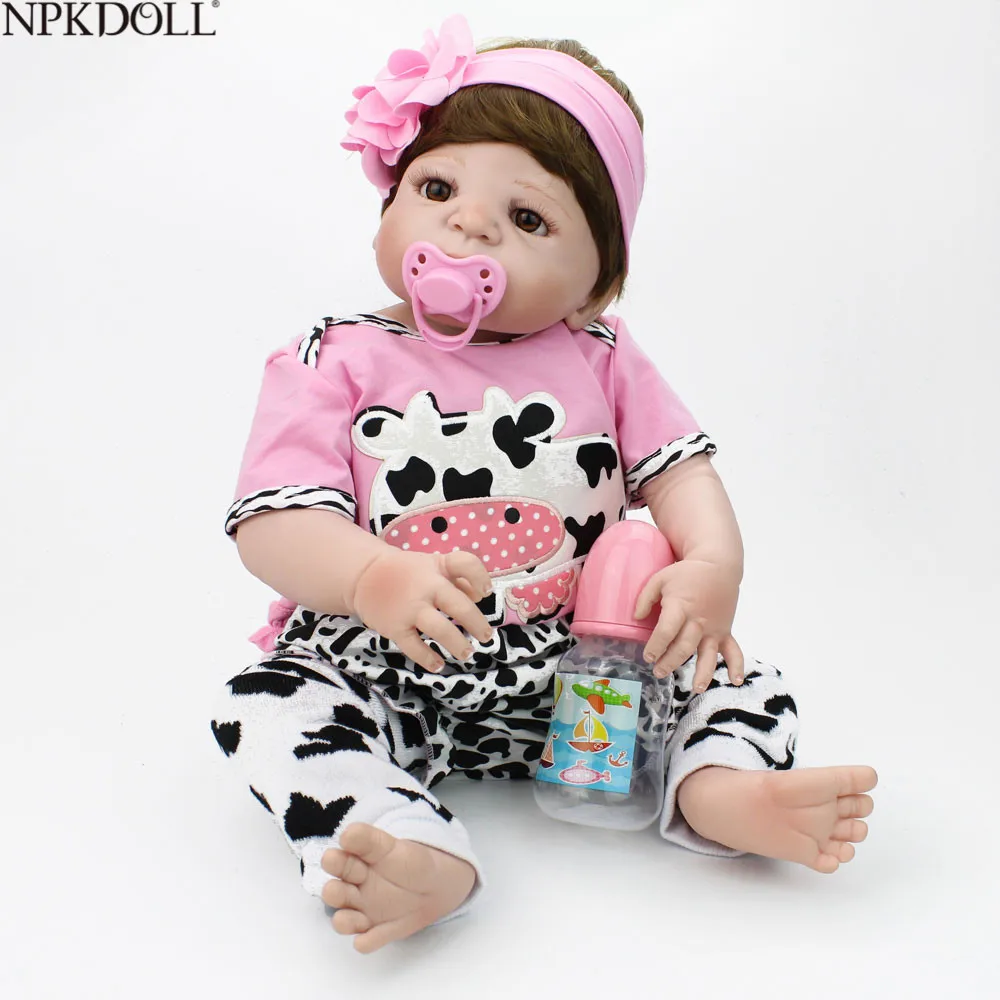 

NPKDOLL 22 inch 55cm Full Body Silicone Reborn Baby Dolls Alive Lifelike Real Dolls Realistic Girl Toys Pink Cow Birthday Gifts
