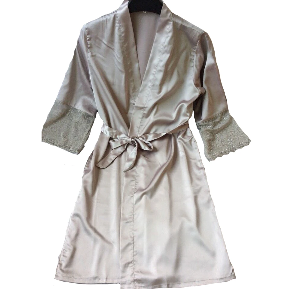 Сексуальные женские Кружево Satin Robe платье однотонные мягкие ночная рубашка кимоно халат пижамы свадебные туфли невесты Халаты