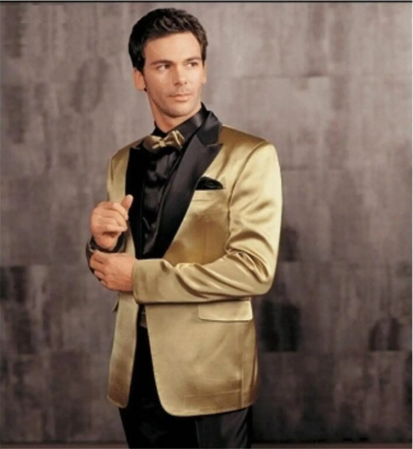 Elegant Gold Wedding Men suit Notch Lapel Slim Fit Suits 2 Pieces Groomsmen Wedding Suits For Men Bridegroom(Jacket+Pants) Elegant Gold Wedding Men suit Notch Lapel Slim Fit Suits 2 Pieces Groomsmen Wedding Suits For Men Bridegroom(Jacket+Pants)