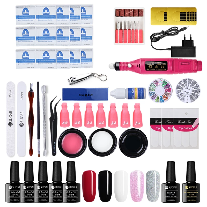 Billige UR ZUCKER Nagel Set Farben Gel Polish Base Top Coat Nagel Kits 40w Uv Led Lampe Elektrische Bohrer Maniküre nail art Werkzeug
