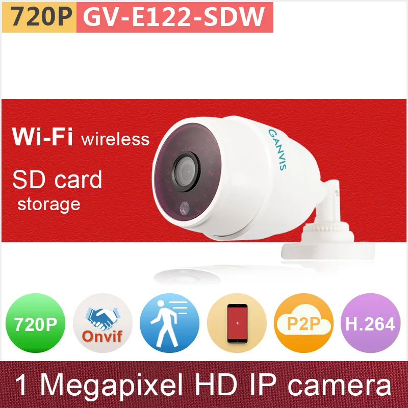 

WiFi wireless IP camera 720P ONVIF max 32GB SD card mini IR bullet digital network cctv camera surveillance GANVIS GV-E122-SDW