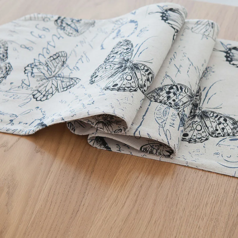 

FLC Pastoral Style Butterfly Design Cotton Linen Table Runner Home Decor 30
