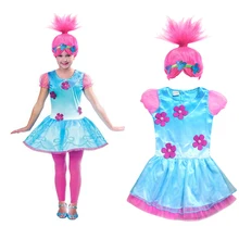 2018 Trolls Wig+dresses set for Children Costumes For Girls Carnival Kids Costumes Moana Vaiana Dress Trolls Poppy Party Clothes girls dresses trolls poppy cosplay costume dress for girl poppy dress streetwear halloween clothes kids fancy dresses trolls wig