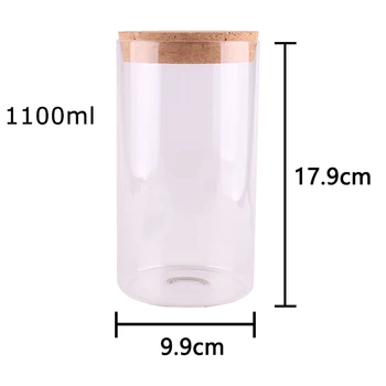 

1100ml Kitchen Food Candy Nuts Transparent Glass Storage Bottle Terrarium Can Jar with Cork Stopper 9.9*17.9cm