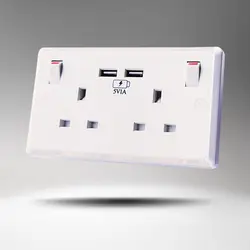 13a Великобритания Стандартный розетки Белый 2 USB Панель гнездо анти-утечки Smart Зарядное устройство розетка с кнопка включения