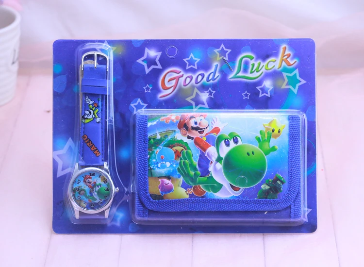 Супер Марио Детские комплекты смотреть и бумажник кошелек наручные кварцевые Рождественский подарок для детей мультфильм часы